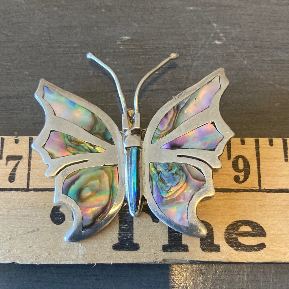 beautiful sterling abalone butterfly brooch pin - Picture 4 of 5